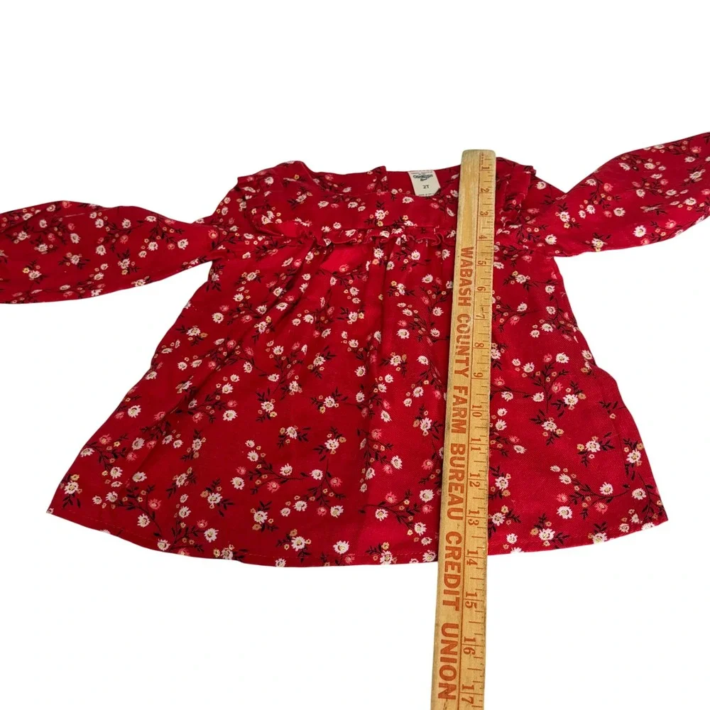 OshKosh Bgosh Girls 2T Red Floral Long Sleeve Ruffle Peasant Blouse Top